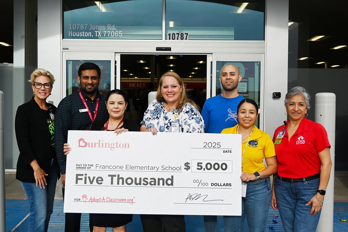 Congratulations to <a href="/FranconeElem/">Francone Elementary</a>  for receiving a $5,000 donation towards classroom items and supplies from <a href="/Burlington/">Burlington</a> Stores! cfisd.net/cfisd-news-det… #CFISDSpirit 🎉