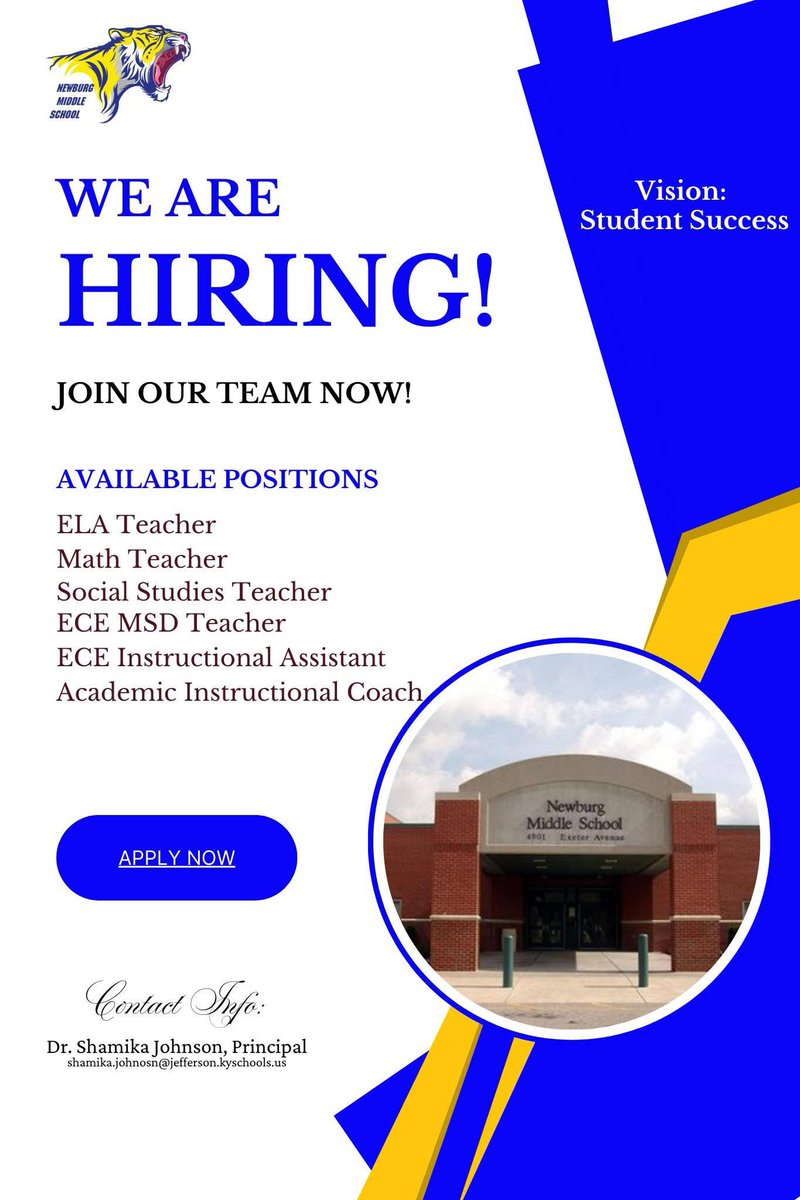 Come work with some of the best staff and students in JCPS. <a href="/Newburg_JCPS/">Newburg Middle School</a> <a href="/NewburgMS/">Newburg Middle</a>
