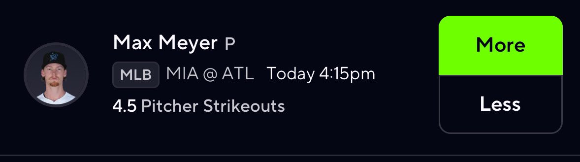 MLB PRIZEPICKS POTD 📈

Max Meyer OVER 4.5 STRIKEOUTS

#PrizePicks #GamblingX #MLB