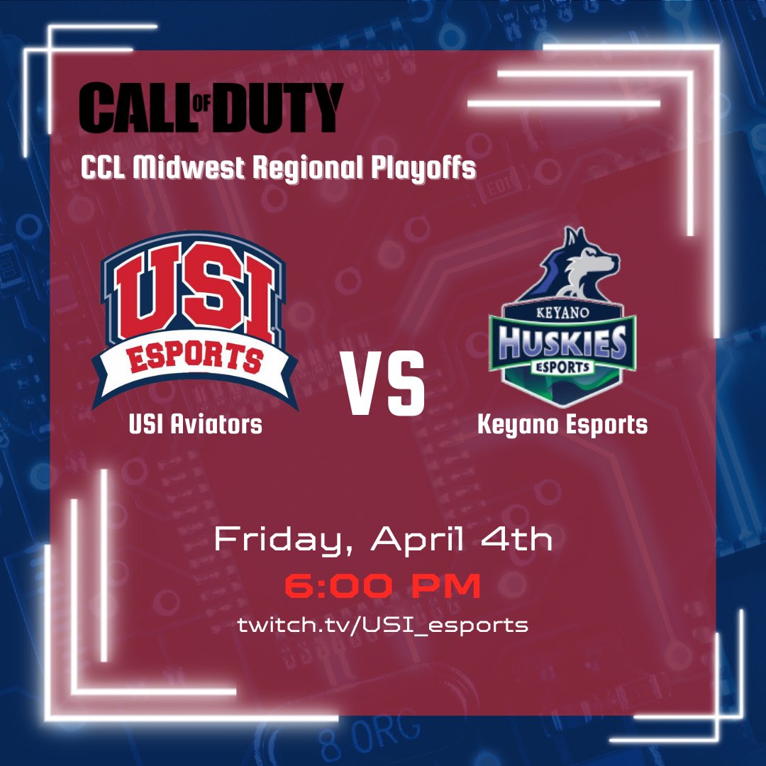 Playoff Time!!!

Aviators Call of Duty opens up the CCL Midwest Regional playoff again Keyano Esports tonight at 6!

#USIEsports
