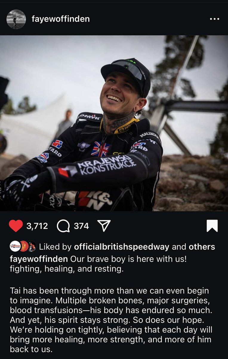 gaittman's tweet photo. A new update from Faye Woffinden on Taiโs progress.
Heโs still fighting and thatโs all that matters.
Youโve got this dude. โค๏ธ๐๐ปโค๏ธ๐๐ป
@TWoffinden #StayStrongTai https://t.co/DCvyS8qMl3