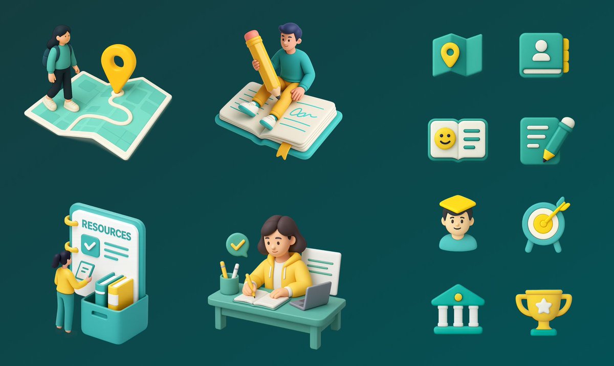 designedbyraju's tweet photo. Just created this full set of illustrations and icons using ChatGPT for a project I'm currently working on.  The quality and consistency of ChatGPT's image generation is insane🔥 https://t.co/6aL1hOkMay