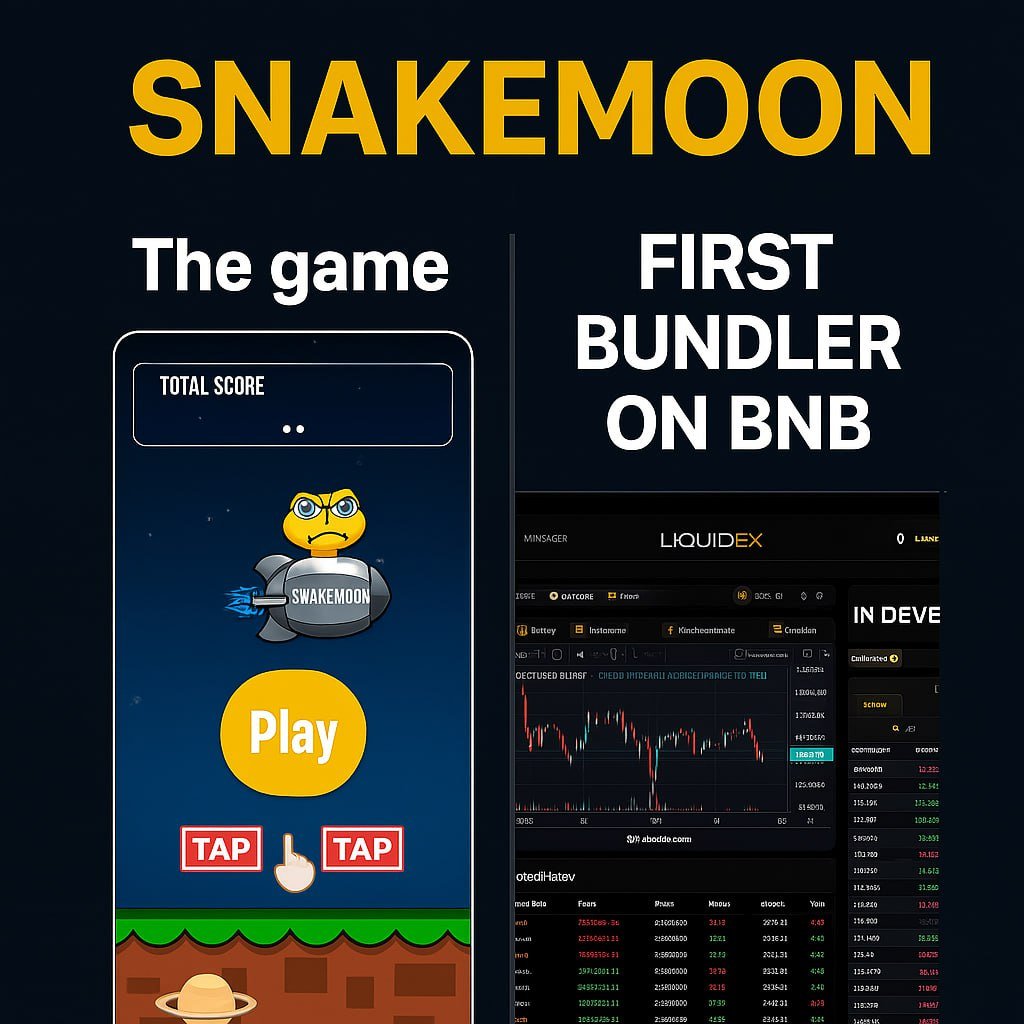 $SNAKEMOON is here to reshape how BNB does utility.

Two products. One vision.
The first bundler on BNB Chain 🧰 is live, helping developers launch smarter, faster, and with better tools.

And now, the SNAKEMOON arcade game 🎮 is entering final testing. Built to reward players,