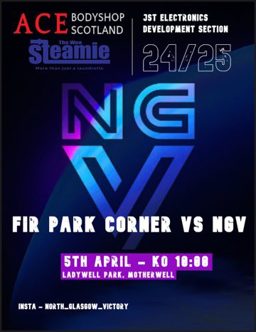 MATCHDAY 

Tomorrow we travel through to Motherwell to face Fir Park Corner in our third last game of the season. 

KO 10:00 at Ladywell Park