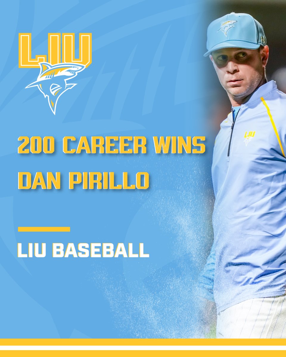 LIU Baseball (@liu_baseball) on Twitter photo 200 wins and counting! 🏆
A huge milestone for Head Coach Dan Pirillo, who notched his 200th career win at Long Island University.
Congratulations to our skipper — a true leader, mentor, and competitor. Well earned and well deserved!
<a href="/LIUAthletics/">LIU Athletics</a> | <a href="/NECsports/">Northeast Conference</a> 200 wins and counting! 🏆
A huge milestone for Head Coach Dan Pirillo, who notched his 200th career win at Long Island University.
Congratulations to our skipper — a true leader, mentor, and competitor. Well earned and well deserved!
<a href="/LIUAthletics/">LIU Athletics</a> | <a href="/NECsports/">Northeast Conference</a>