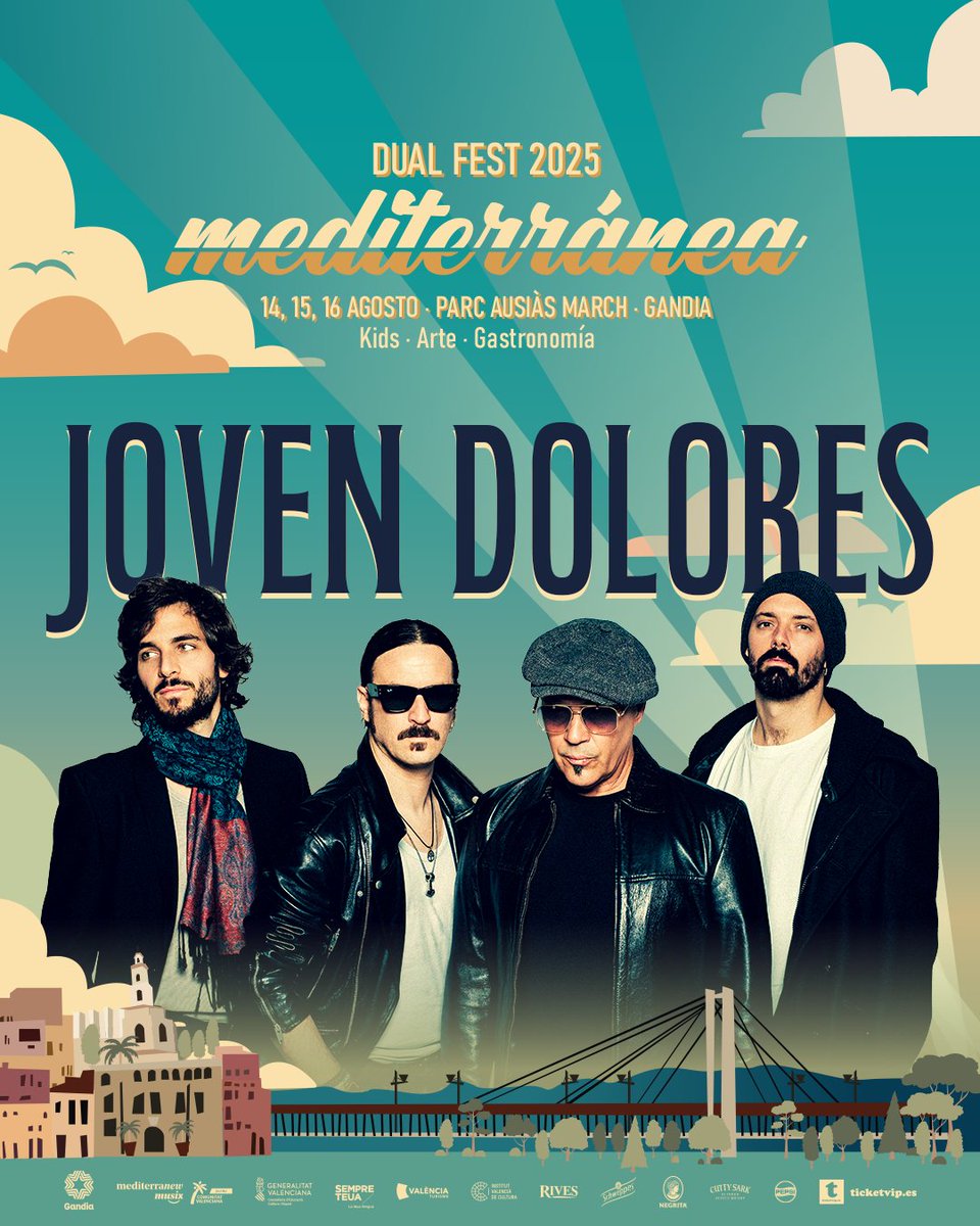 La banda ibicenca #jovendolores son unos de los nuevos artistas que se unen a nuestro cartel de 2025🎉
Vuelven a los escenarios con su nuevo disco "Amor y Resiliencia" ¿Los teníais en el radar?

#gandia #mediterraneans