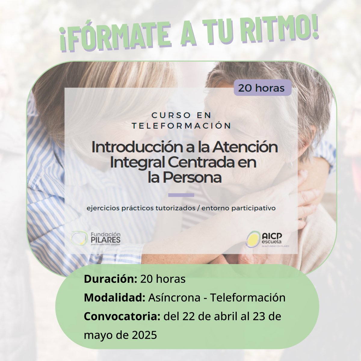 📣 Conoce el modelo de atención centrado en la persona más recomendado por organismos internacionales. 

➡Inscripciones en: tienda.fundacionpilares.org/es/teleformaci…

#FundaciónPilares
