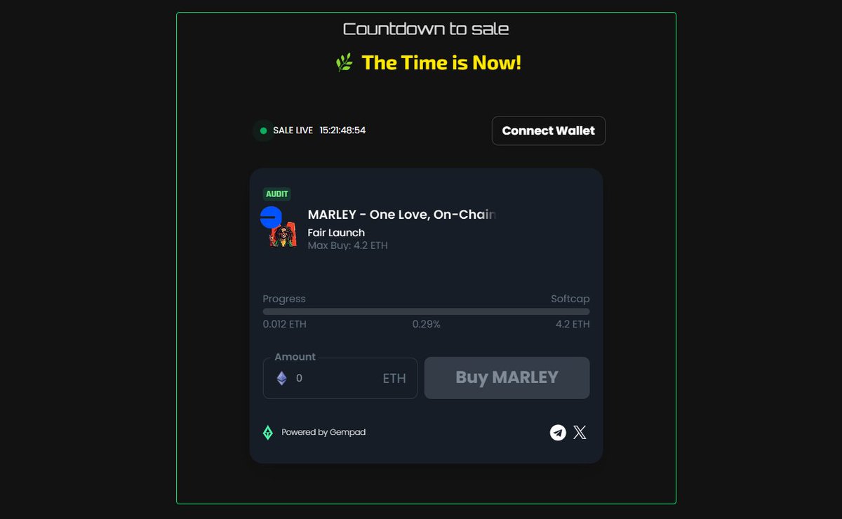 🔥One click and your presale’s live on your own website

👏Marley is making full use of this tool for their sale

✅Make sure to check them out

🔗Presale link: gempad.app/presale/0x5C82…