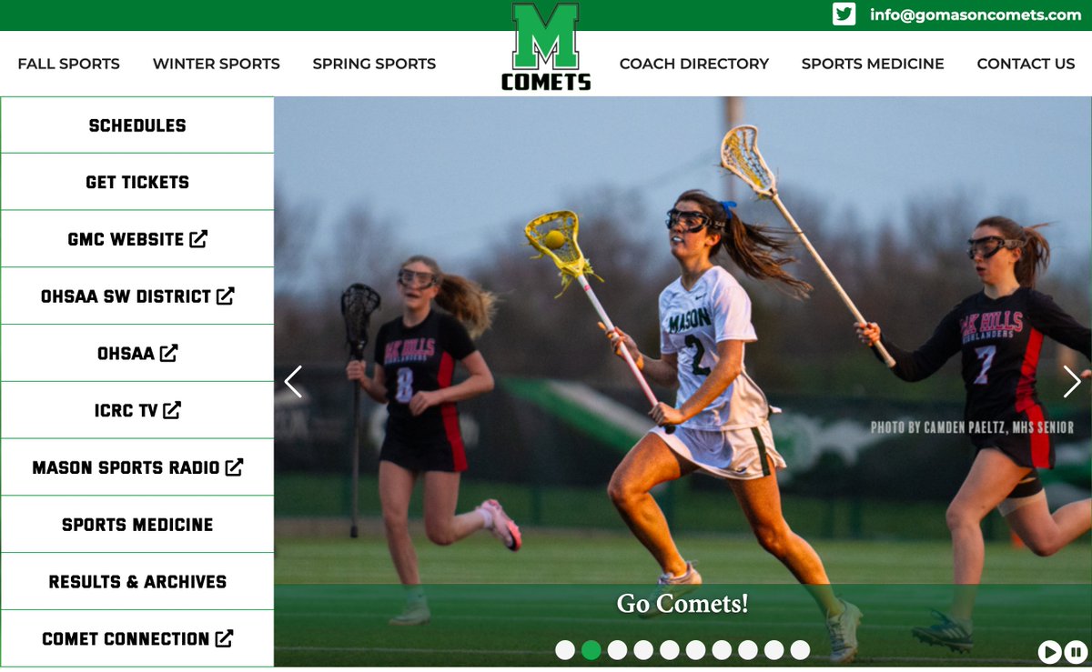 Spring Sports Schedules, rosters, results and team pictures are now available on the student managed athletics website home of the Mason Comets. 
gomasoncomets.com