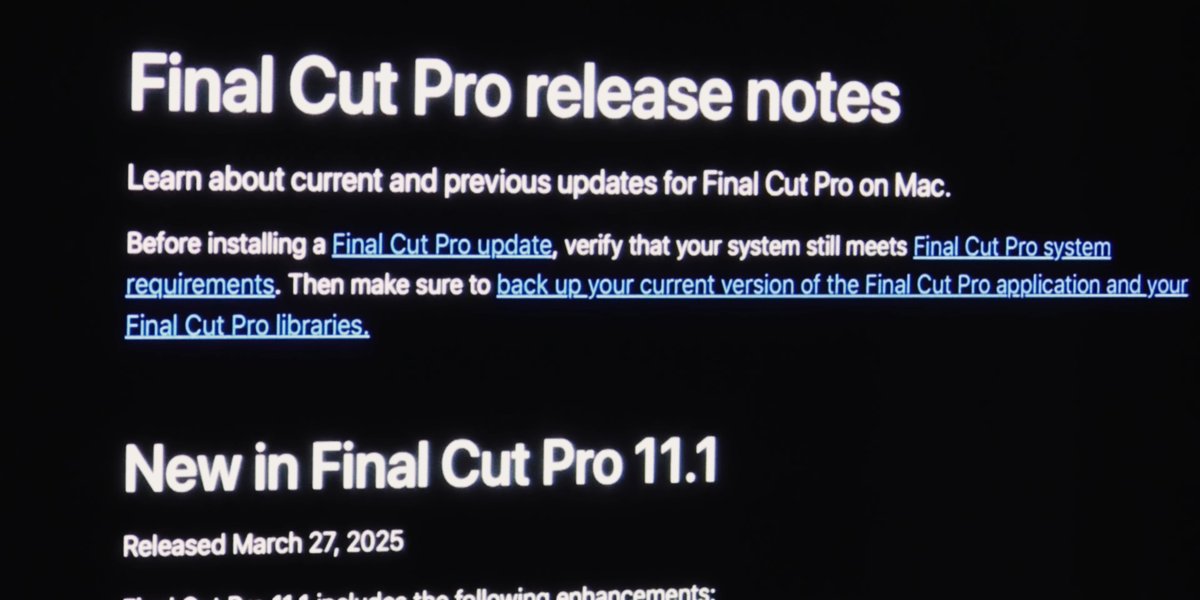 finalcutgod's tweet image. i know that feel @matthewTobrien  #finalcutpro #postchat

great video regarding the crumbs.. i mean updates in Final Cut Pro 11.1

youtube.com/watch?v=Mo7ajK…