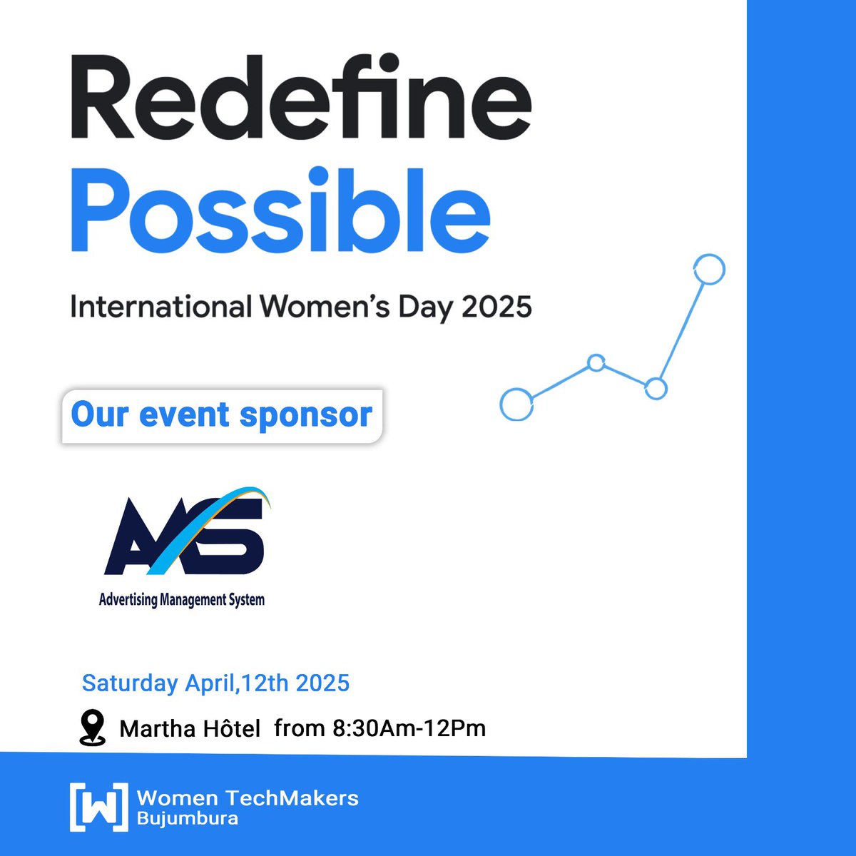 🚀 Excited to have @advertising_management_system as our event sponsor!

Join us on April 12th, 2025, at Martha Hôtel for a powerful IWD celebration!

Shoutout to @advertising_management_system for supporting this movement! 💙🔥

#WTMBujumbura #IWD2025 #RedefinePossible