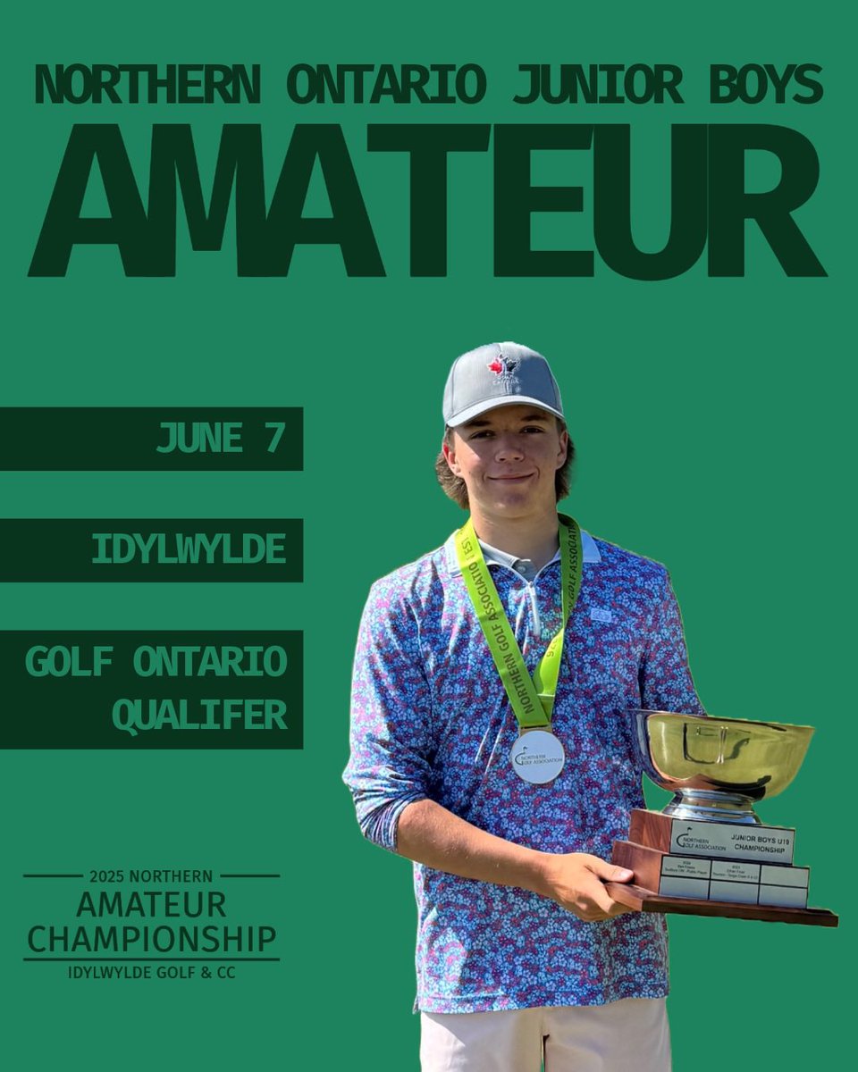 The 2025 Northern Junior (U19) Amateur is set to take place at the Idylwyde on June 7th!

This event serves as a qualifier for the <a href="/TheGolfOntario/">Golf Ontario</a> Junior Boys Amateur Championship at Lindsay Golf Club.

🔗 golfgenius.com/pages/11289521…

(Pictured is 2024 Champion, Brody Dagenais)