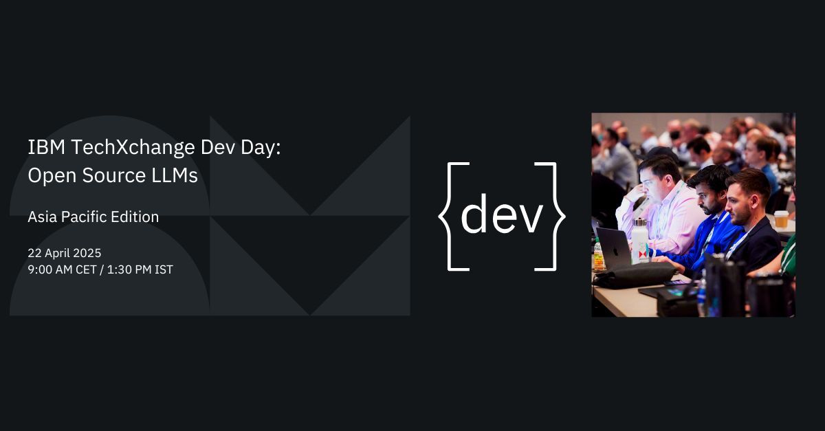 bemyapp's tweet image. From foundation models to fine-tuning—get the full AI experience at #IBMTechXchange Dev Day! 🧠💡 Hands-on coding, expert talks & everything #OpenSourceLLMs. 🗓 April 22 | Virtual. Register now! 👉 bit.ly/3XVIFfh