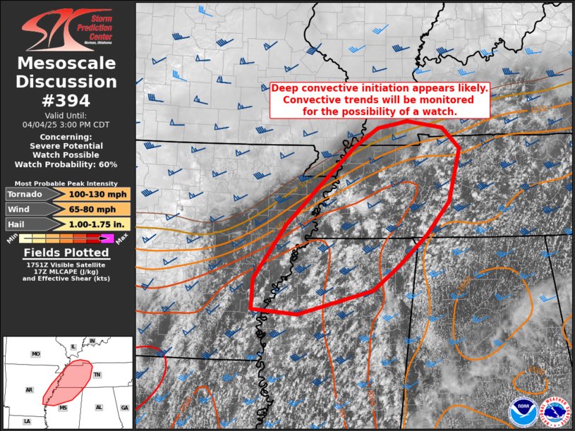 4/4/25-1:45 Meso Update

The latest Mesoscale discussion for West TN suggests some possible super cell development. This is for this evening into tonight. This energy looks to drive to storms more north than east and should stay out of our area. Either way,I will be here for you!
