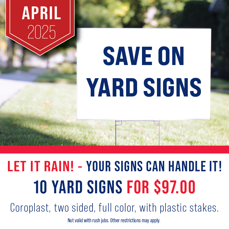 usaquickprint's tweet photo. April Showers Special - Let it rain—your signs can handle it!  Get 10 double-sided, full-color yard signs (with stakes) for just $97!

#USAQP #USAQuickprint #AprilShowers #YardSigns #LetItRain #SmallBusinessMarketing #SignSpecial https://t.co/8cfQP95REr