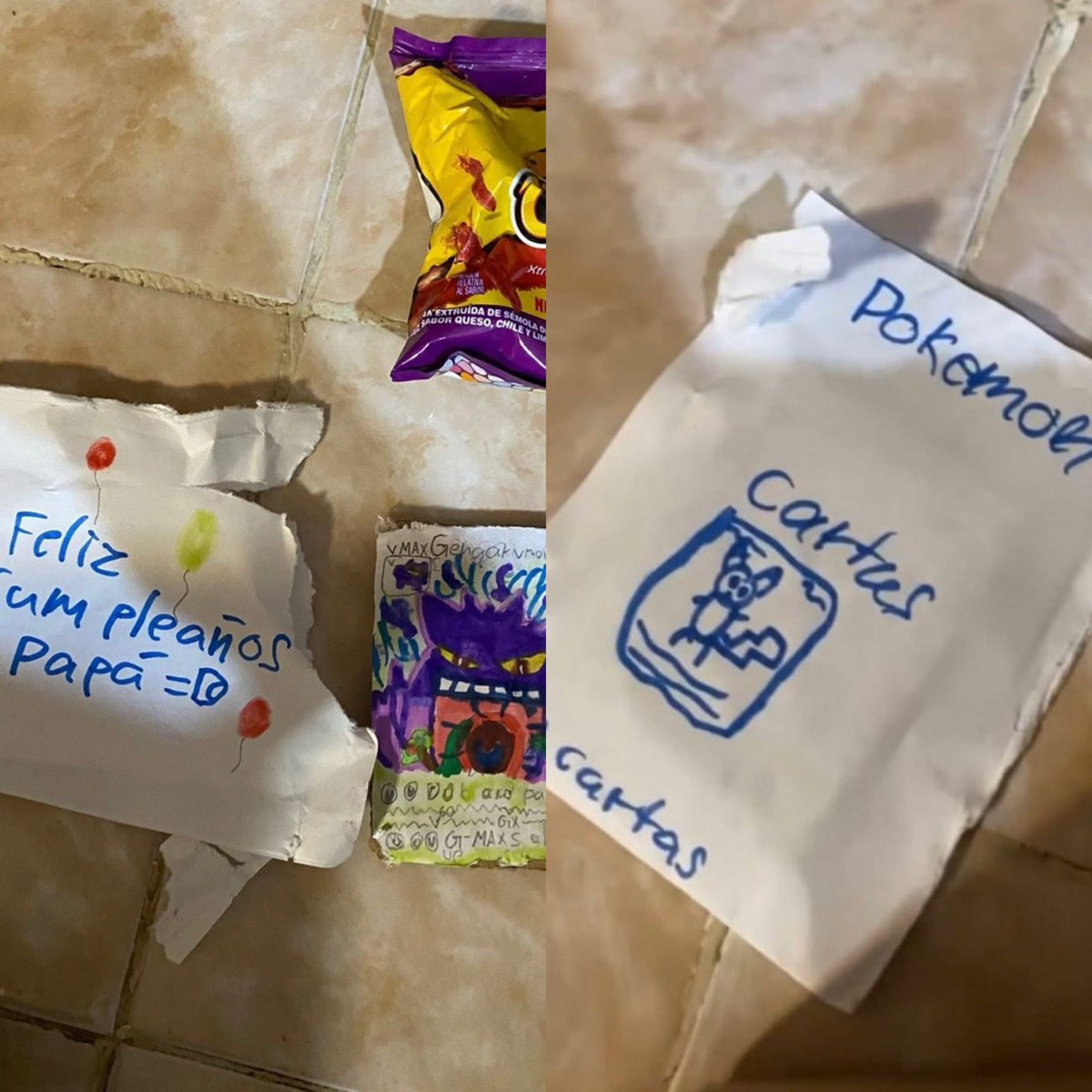 LevelUPcom's tweet photo. EN EFECTO, ESTAMOS LLORANDO 😭 Un padre se volvió viral en redes sociales tras compartir el regalo de cumpleaños que le dio su pequeño hijo. El hombre es muy fan de #Pokémon y recibió un sobre de tarjetas con #Gengar, su favorito. 

“El regalo de cumpleaños que me hizo mi hijo. Con Gengar que es mi Pokémon favorito.” mencionó.