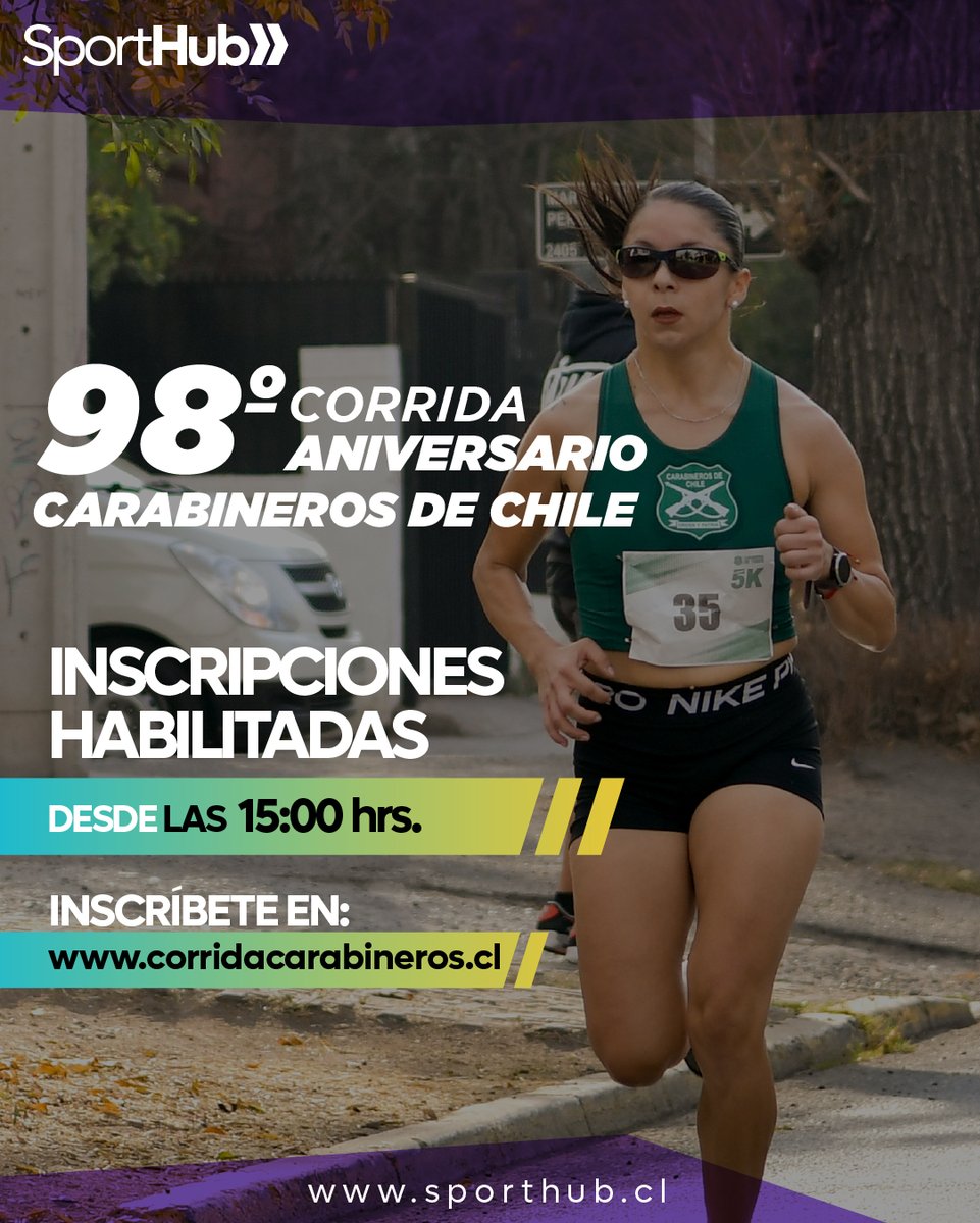 #CorridaCarabineros #Corre_RM
Inscripciones abiertas para Corrida Aniversario Carabineros de Chile en Providencia
(13 de abril 2025 | 5 y 10 km | gratis)
corre.cl/evento/11369