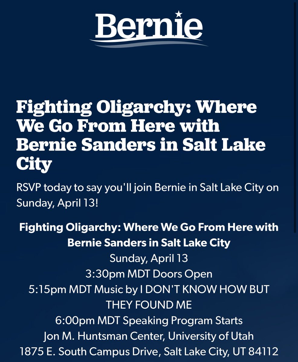 Kylypso's tweet photo. Just FYI: Bernie Sanders will be in Salt Lake City next Sunday 👀 https://t.co/jFTEBSXJcX