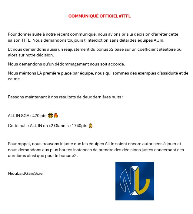 COMMUNIQUÉ #TTFL - NIOULESGARSCIE