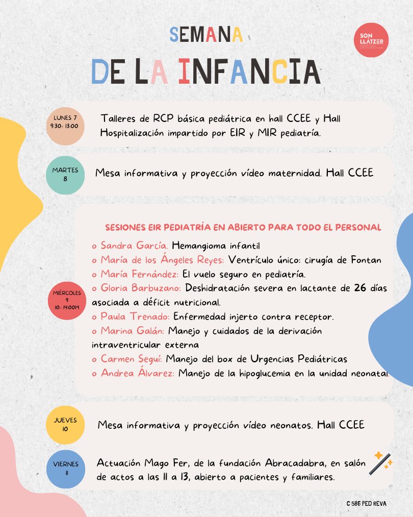 🎉 Del 7 a l’11 d’abril celebrem la Setmana de la Infància al nostre hospital! 👶💙

📍 Taules informatives, tallers de RCP, sessions obertes EIR i... màgia! 🪄

🗓️ Dimecres 9, 10-14h 👉 Mago Fer de @FundAbracadabra al saló d’actes, obert a famílies.

#Sonsonllàtzer