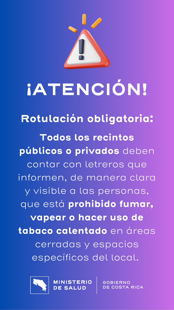msaludcr's tweet photo. 🚫 Si tu empresa aún usa un letrero genérico de "Prohibido Fumar", está incumpliendo la ley. 📢 La norma exige señalización específica. ¡Evita sanciones y actualiza ya! ✅ #LibreDeHumo https://t.co/vZzUIutDOZ