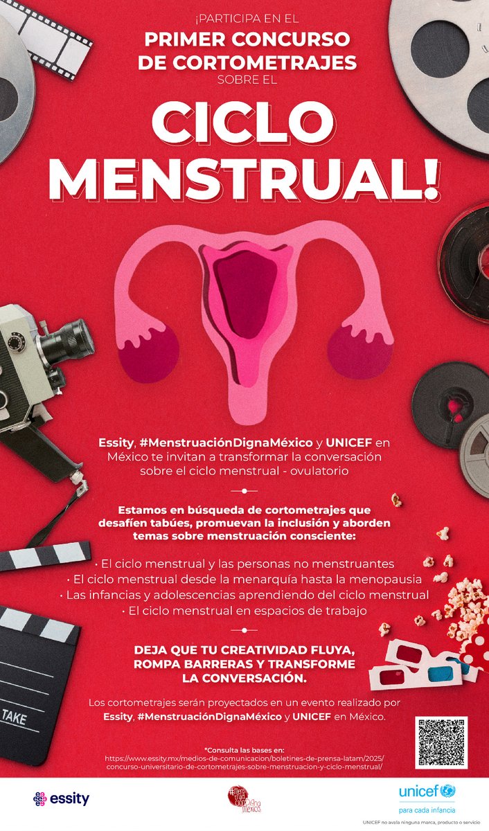 Essity, empresa líder global en higiene y salud, en colaboración con UNICEF en México y #MenstruaciónDignaMéxico, anuncian el lanzamiento del Primer Concurso de Cortometrajes Universitarios sobre el Ciclo Menstrual.

Consulta las bases del certamen aquí: bit.ly/3DPhDQg