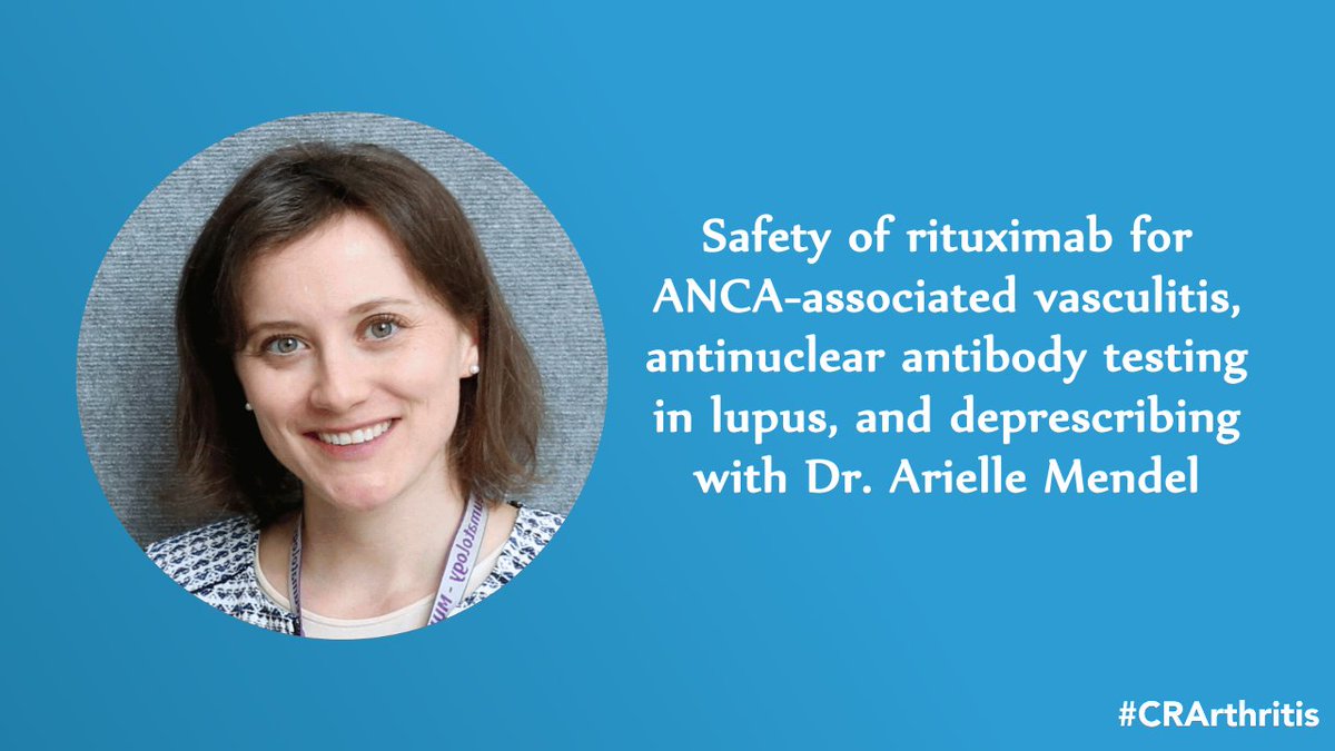 ArthritisNetwrk's tweet image. In #CRArthritis 40, Dr. Arielle Mendel from @cusm_muhc & @mcgillu talks about the safety of rituximab for ANCA-associated vasculitis, antinuclear antibody testing in lupus, and deprescribing.
Watch now: youtu.be/EzDTGWzn-tk?si…
@ACEJointHealth @Arthritis_ARC @VasculitisFound