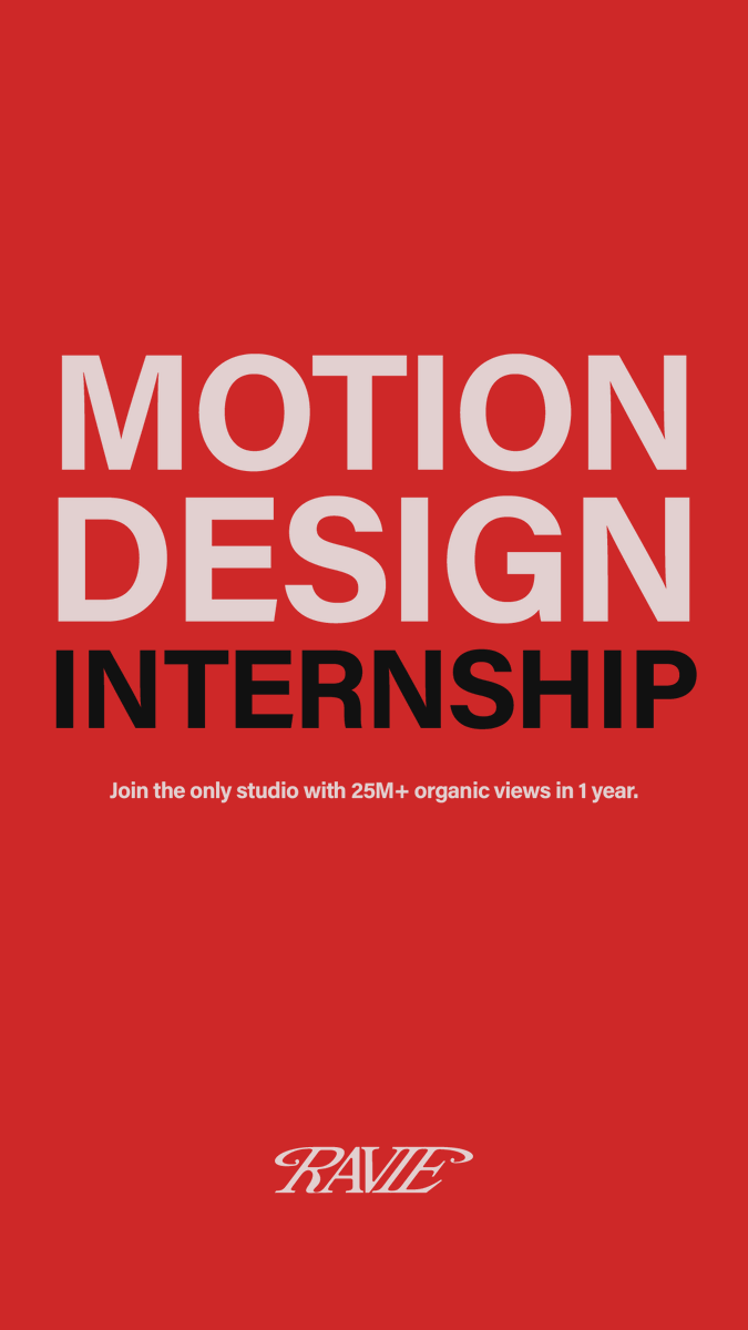 Big day for <a href="/ravie_co/">Ravie</a>  - we are looking for a new motion design intern with an aim to move up to a junior position after 3 months. Join the only motion design studio with 25M+ organic views last year.

More details here: bit.ly/RavieInternship