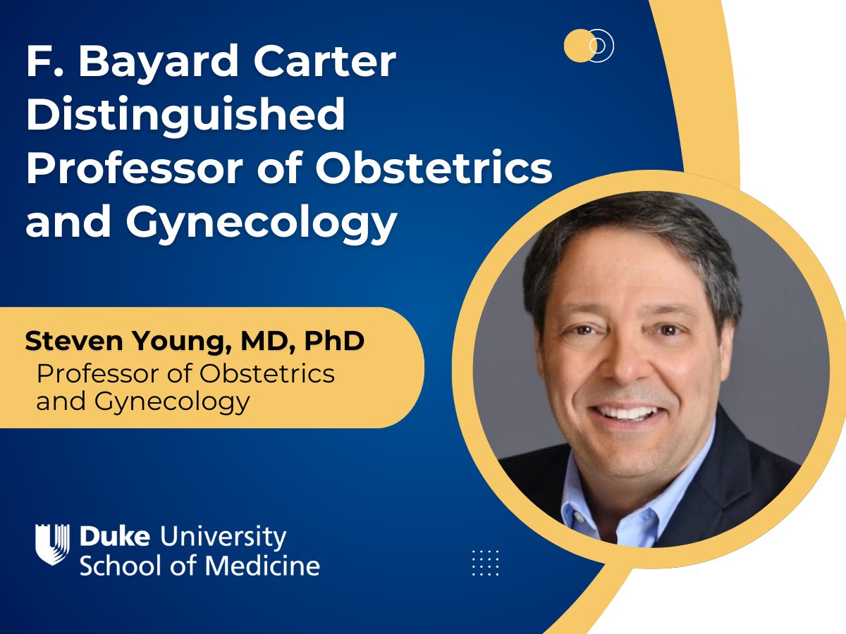 Mary E. Klotman, MD (@maryeklotman) on Twitter photo Congratulations to Dr. Steven Young, Professor of Obstetrics and Gynecology, on being named the F. Bayard Carter Distinguished Professor of Obstetrics and Gynecology.
<a href="/dukeobgyn/">Duke Ob/Gyn</a> Congratulations to Dr. Steven Young, Professor of Obstetrics and Gynecology, on being named the F. Bayard Carter Distinguished Professor of Obstetrics and Gynecology.
<a href="/dukeobgyn/">Duke Ob/Gyn</a>
