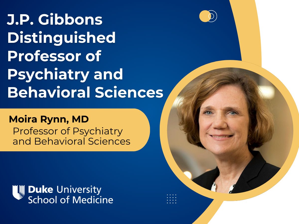 Mary E. Klotman, MD (@maryeklotman) on Twitter photo Celebrating Dr. Moira Rynn, Professor of Psychiatry and Behavioral Sciences, for being named the J.P. Gibbons Distinguished Professor of Psychiatry and Behavioral Sciences. Congratulations!
<a href="/DukePsychiatry/">Duke Psychiatry & Behavioral Sciences</a> Celebrating Dr. Moira Rynn, Professor of Psychiatry and Behavioral Sciences, for being named the J.P. Gibbons Distinguished Professor of Psychiatry and Behavioral Sciences. Congratulations!
<a href="/DukePsychiatry/">Duke Psychiatry & Behavioral Sciences</a>