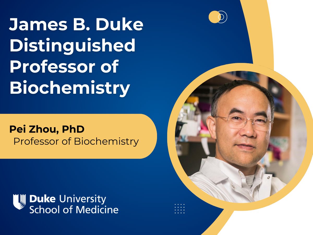 Mary E. Klotman, MD (@maryeklotman) on Twitter photo Kudos to Dr. Pei Zhou, Professor of Biochemistry, for being honored as the James B. Duke Distinguished Professor of Biochemistry.
<a href="/dukebiochem/">Duke Department of Biochemistry</a> Kudos to Dr. Pei Zhou, Professor of Biochemistry, for being honored as the James B. Duke Distinguished Professor of Biochemistry.
<a href="/dukebiochem/">Duke Department of Biochemistry</a>