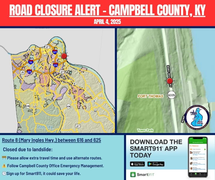 From <a href="/KYTCDistrict6/">KYTC District 6</a> UPDATE: due to inclement weather and heavy rainfall expected in our area over the next few days, out of an abundance of caution, the decision has been made to keep this portion of Mary Ingles Highway temporarily closed through the weekend.
