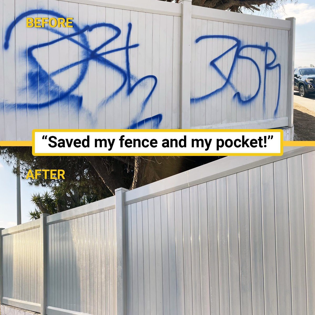 ⭐️⭐️⭐️⭐️⭐️ "Amazing product! I’ve had my fence tagged twice in the past two weeks. A pro quoted me upwards of $600. I bought the sensitive #graffitiremover as a last resort and it worked immediately, saving my #fence (and my pocket!). -  Daniela L, #SanDiego, #California 5/19/24