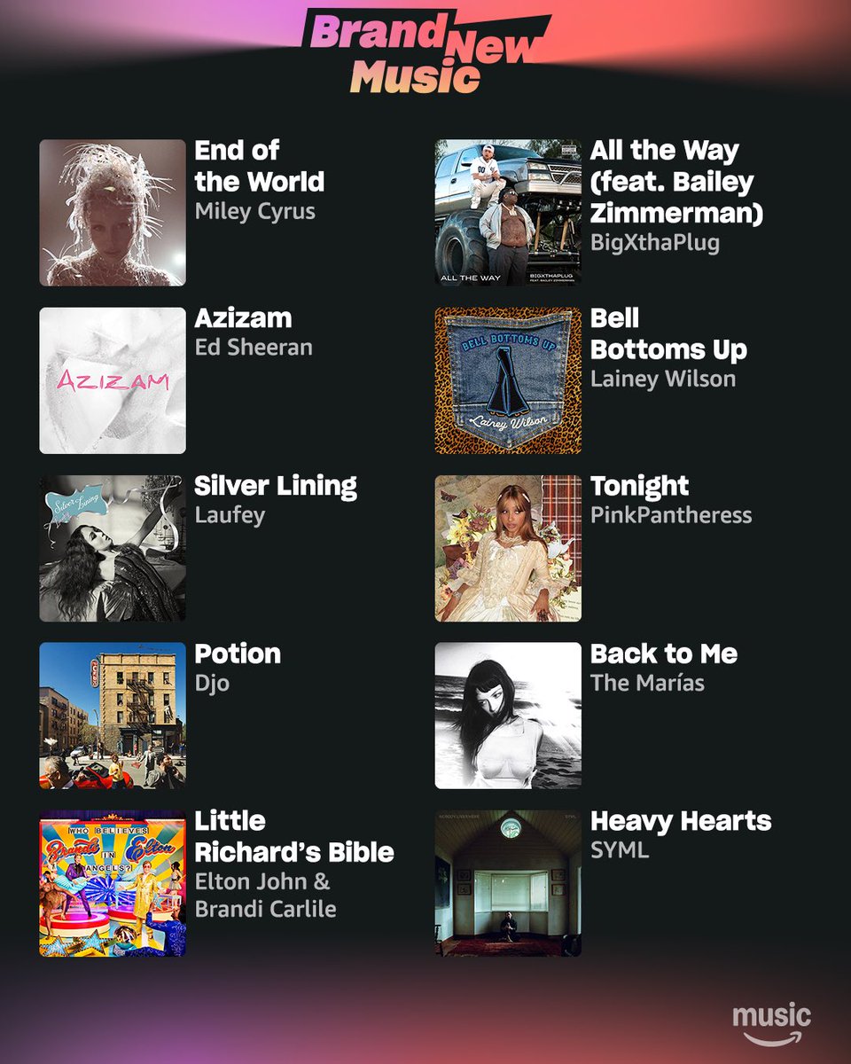 Amazon Music (@amazonmusic) on Twitter photo kick off april with some bangers from <a href="/MileyCyrus/">Miley Cyrus</a>, <a href="/pinkpantheress2/">pinkpantheress</a>, <a href="/edsheeran/">Ed Sheeran HQ</a>, <a href="/laufey/">laufey</a>, and more now on Amazon Music!
🎶: amzn.to/BrandNewMusic kick off april with some bangers from <a href="/MileyCyrus/">Miley Cyrus</a>, <a href="/pinkpantheress2/">pinkpantheress</a>, <a href="/edsheeran/">Ed Sheeran HQ</a>, <a href="/laufey/">laufey</a>, and more now on Amazon Music!
🎶: amzn.to/BrandNewMusic