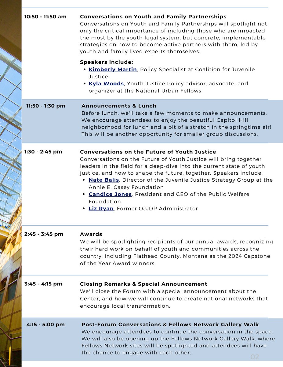 You can find the full agenda for the 2025 #JanetRenoForum below!

Join the conversation on April 24th. Learn more:
…uture-of-youth-justice.eventbrite.com