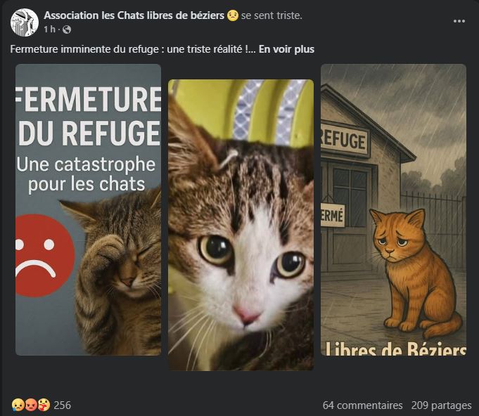 SurfingCelia's tweet image. 🆘Urgence fermeture d'un refuge à Béziers (34) 🆘
@30millionsdamis @FBB_Officiel @courbet_julien @brigitte_bardot @FAAOfficiel @StephaneLAMART
Il n'y a pas de solution pour les 250/300 chats pour le moment
Merci de partager et contacter des gens pouvant aider