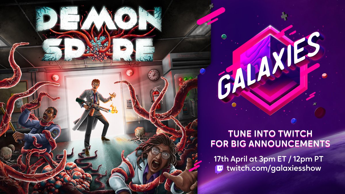 DemonSporeGame's tweet image. Something big is going to be announced at #GalaxiesShowcase on April 17... Tune into Twitch and see what broke out of Protagenics Labs.