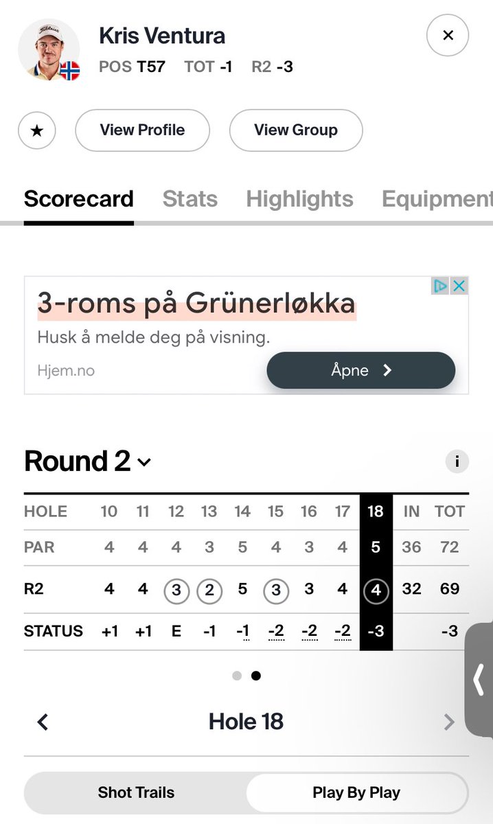 Knallsterk siste 9 for Kristoffer Ventura og ser med det ut til å greie cuten!💪
Opptur!🇳🇴