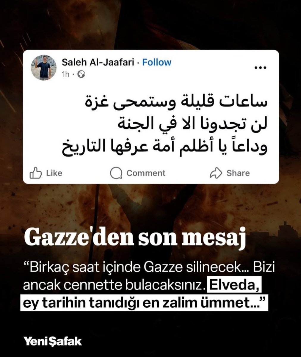 Elimden tek gelen 
Göğsümde darlık Boğazımda düğüm Dilimde lanet ile Tüm kalbimle buğz ediyorum 
Nasıl cennete buluşabiliriz 
Nasıl aynı cennete talip olabiliriz 
#Gaza 
#GazzeÖlüyor