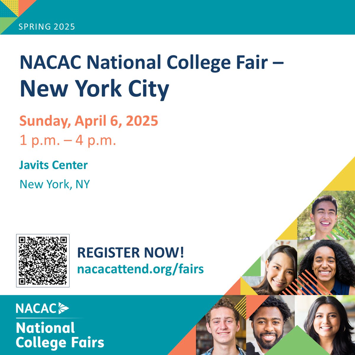 NACACFairs's tweet image. Ready to start your college search? Don&apos;t miss these #NACAC College Fairs!
Sunday, April 6  – New York, NY 
Tuesday, April 8 – Austin, TX
Tuesday, April 8-9 – Montgomery County, MD
Attendee registration: ow.ly/xWg450TeCns
Exhibitor registration: ow.ly/8vtM50V81UU