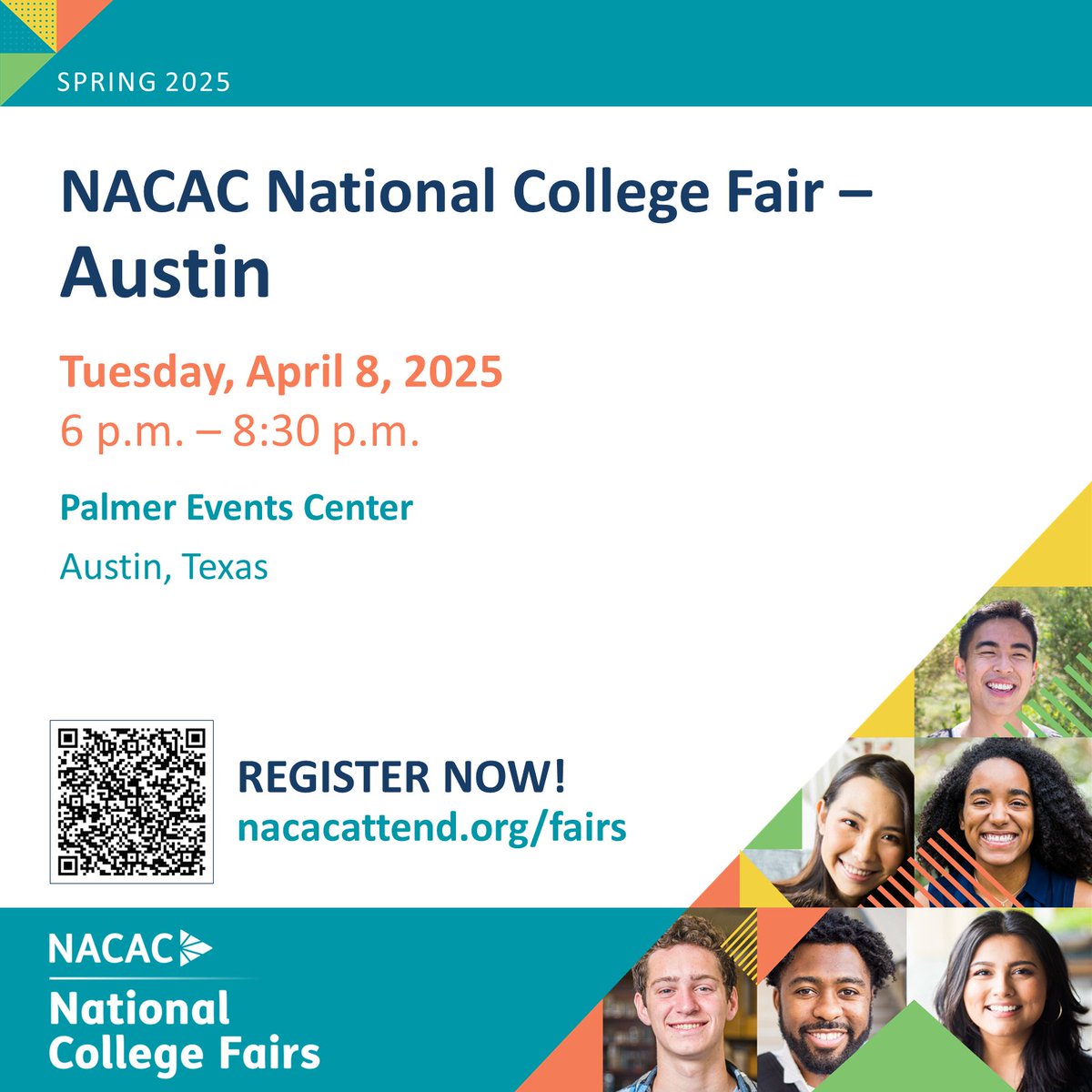 NACACFairs's tweet image. Ready to start your college search? Don&apos;t miss these #NACAC College Fairs!
Sunday, April 6  – New York, NY 
Tuesday, April 8 – Austin, TX
Tuesday, April 8-9 – Montgomery County, MD
Attendee registration: ow.ly/xWg450TeCns
Exhibitor registration: ow.ly/8vtM50V81UU
