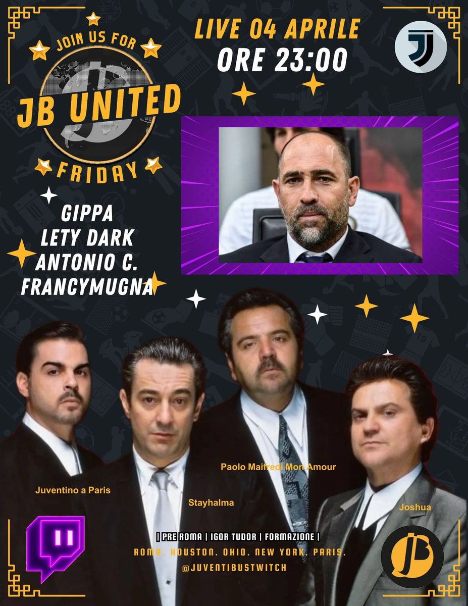 🌎 JB UNITED 🌎 
NELLA TANA DEL LUPO! PRIMO GRANDE OSTACOLO PER LA JUVE DI TUDOR.

🇮🇹🇨🇵🇬🇧🇪🇦🇺🇦🇧🇷🇯🇵🇲🇽🇧🇪🇨🇲🇺🇲

Rome 🕒 23:00

On <a href="/juventibus/">Juventibus</a> #Twitch twitch.tv/juventibus

#JBUnited