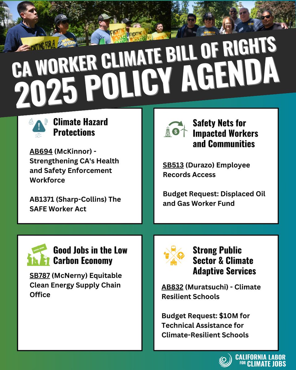 Join us for our 2025 lobby day to fight for worker-led health and safety enforcement in an era of climate change, climate-resilient schools, and good-paying, union jobs in low-carbon manufacturing for wind and solar!