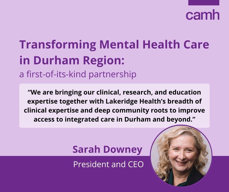 We’re joining forces with <a href="/LakeridgeHealth/">Lakeridge Health</a> to strengthen #MentalHealth care in Durham Region! 🤝 This #partnership will expand access to high-quality, integrated services — bringing care closer to home. Learn more about this collaboration: camh.ca/en/camh-news-a…
#ConnectedCAMH