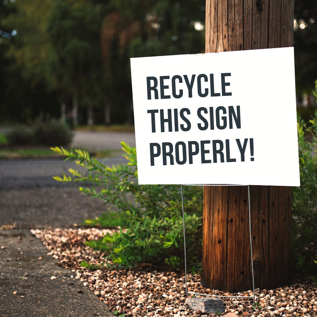 From April 1st through April 29th, you can recycle corrugated plastic yard signs at the Highland Park Recycling Center. Be sure to remove wire supports, which can be recycled separately as scrap metal. Additionally, the Grayslake Waste Management facility will accept these signs