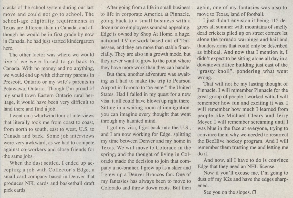 A short article from the December 1998 issue of Canadian Sportscard Collector offers some insight to the last days of Pinnacle and their bankruptcy.
#TheHobby #HobbyHistory #HobbyLibrary