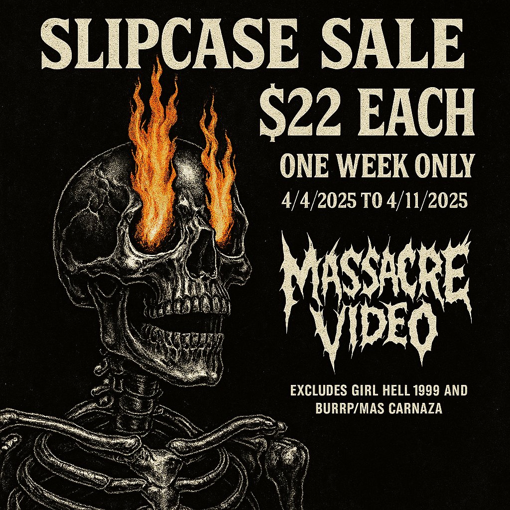 MassacreVideo's tweet photo. Slipcover Sale is live now – $22 each through April 11
No code needed. Limited stock on many titles.
https://t.co/MZU8STQa5G
Excludes Girl Hell 1999 & BURRP / Mas Carnaza
#MassacreVideo #HorrorCollectors #PhysicalMediaLives #BoutiqueBluray https://t.co/2Wxs2uRk7t