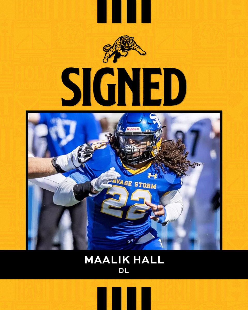 Hamilton Tiger-Cats (@ticats) on Twitter photo We've signed 🇺🇸 DL Maalik Hall!
🗞️ | bit.ly/3Eh5FyL
<a href="/Ladrae_22/">Maalik Hall</a> | <a href="/SE1909/">Southeastern Oklahoma State University</a> We've signed 🇺🇸 DL Maalik Hall!
🗞️ | bit.ly/3Eh5FyL
<a href="/Ladrae_22/">Maalik Hall</a> | <a href="/SE1909/">Southeastern Oklahoma State University</a>