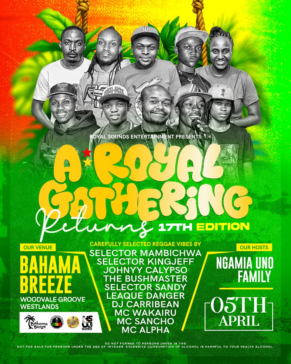 THE RETURN OF ROYAL GATHERING HAPPENING TOMORROW INSIDE BAHAMA BREEZE WESTLANDS 

KARIBUNI NYOTE MPOKEE NYOTA YA MZIKI 

#GODEHYAKA 
<a href="/_itsmwas/">mwabe</a> 
<a href="/_jabanese/">Babu</a> 
<a href="/EnosQi1/">SHIT FC</a> 
<a href="/ghajinimreggae/">𝙂𝙃𝘼𝙅𝙄𝙉𝙄</a> 
<a href="/gaddafffii/">Rub-A-Dub</a> 
<a href="/Martoh__/">Klaus</a> 
<a href="/Reggaewailer/">IStandwithSudan🇸🇩</a> 
<a href="/Smooth_opareta/">Selector Mambichwa</a>