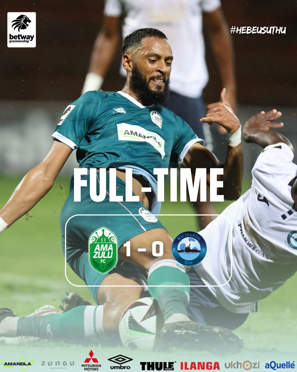 FULL-TIME ⏰ | #BetwayPremiership 🏆

🟢 The City is Ours 🏙️

#AmaZuluFC 1⃣ ➖ 0⃣ Richards Bay

#BetwayPrem #HebeUsuthu #UsuthuTogether